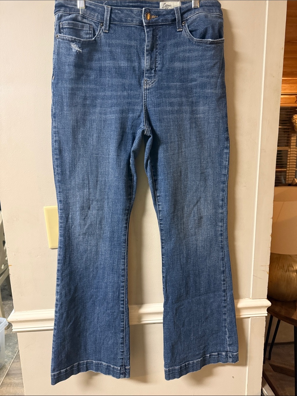 Women's Blue Flare Jeans - Classic Mid Wash